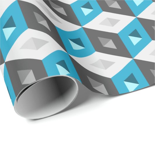 3D Isometric Cubes Pattern Blue Grey Cadeaupapier (Rol Hoek)