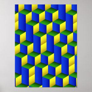 3D isometrische kubus geometrisch patroon Poster
