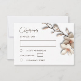 3D Ivoren Magnolia Eenvoudige Trouwkaart RSVP Kaartje