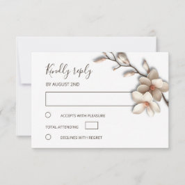 3D Ivory Magnolia Eenvoudige Trouwkaart RSVP Kaartje