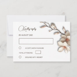 3D Ivory Magnolia Simple Wedding RSVP Kaartje
