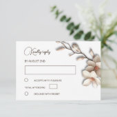 3D Ivory Magnolia Simple Wedding RSVP Kaartje (Staand voorkant)