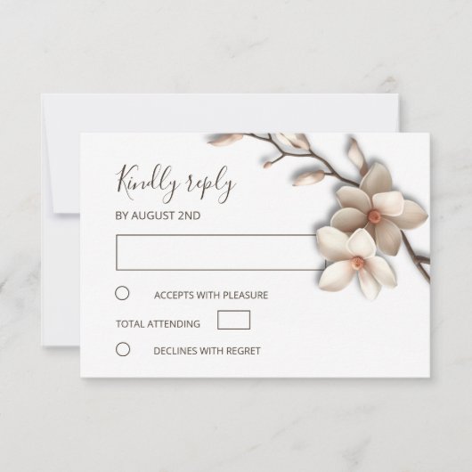 3D Ivory Magnolia Simple Wedding RSVP Kaartje (Voorkant)