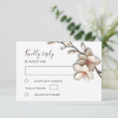 3D Ivory Magnolia Simple Wedding RSVP Kaartje (Staand voorkant)