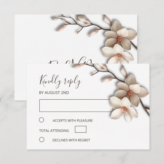 3D Ivory Magnolia Simple Wedding RSVP Kaartje (Voorkant / Achterkant)