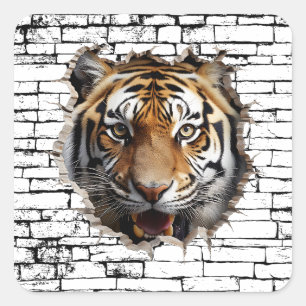 3D Jaguar Muurbreuk Kunst – Realistisch Safari Vierkante Sticker