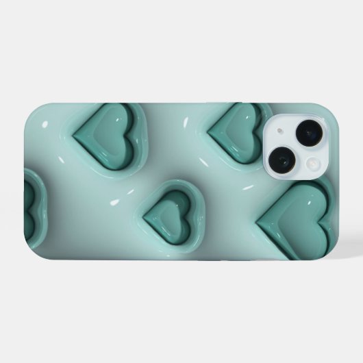 3D Jelly Pastel Blauwgroen Hart Esthetische Telefo iPhone 15 Case (Achterkant horizontaal)