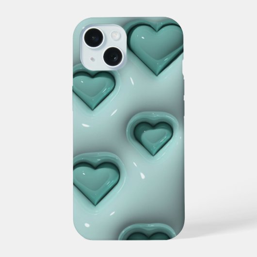 3D Jelly Pastel Blauwgroen Hart Esthetische Telefo iPhone 15 Case (Achterkant)
