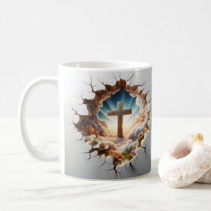 3D Jezus en Cross Hole Wall gekraakt Koffiemok