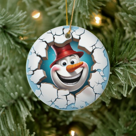 3D Jolly Sneeuwman Kerstmis Keramisch Ornament (Boom)