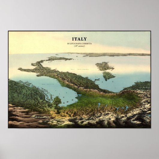  3D-kaart van het Poster van Italië (19e eeuw) (Voorkant)