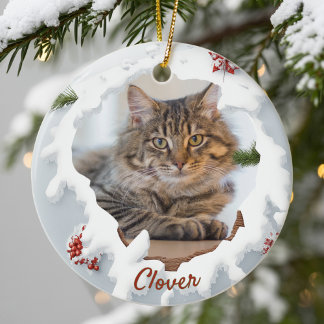 3D Kat Kerst Persoonlijke Foto Huisdierliefhebber  Keramisch Ornament