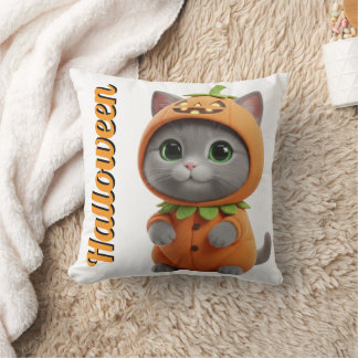 3D Kawaii Pompoen Kat Halloween Worp Kussen