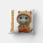 3D Kawaii Pompoen Kat Halloween Worp Kussen (Voorkant)