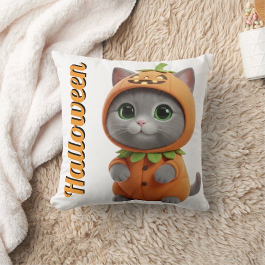 3D Kawaii Pumpkin Cat Halloween Throw Pillow Kussen (Deken)