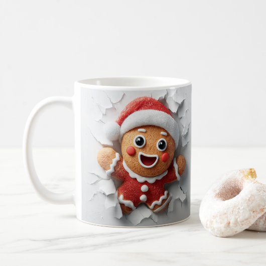 3D Kerst Gingerbread Gat In Een Muurbekermouw Koffiemok (Met donut)