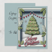 3D Kerst Kaart met Feestboom en Holly (Voorkant / Achterkant)