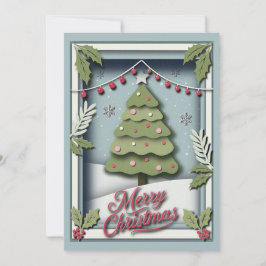 3D Kerst Kaart met Feestboom en Holly