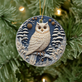 3D Kerst Schattige Witte Uil Dier Keramisch Ornament