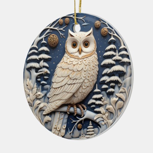 3D Kerst Schattige Witte Uil Dier Keramisch Ornament (Links)