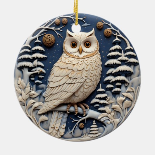 3D Kerst Schattige Witte Uil Dier Keramisch Ornament (Achterkant)