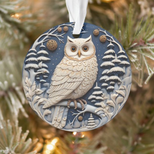 3D Kerst Schattige Witte Uil Dier Ornament (Boom)