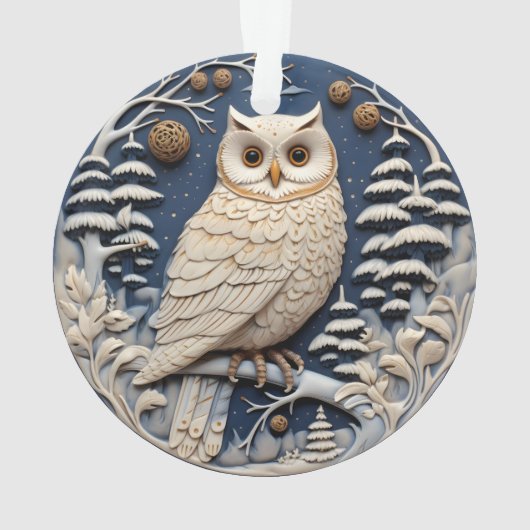 3D Kerst Schattige Witte Uil Dier Ornament (achterkant)