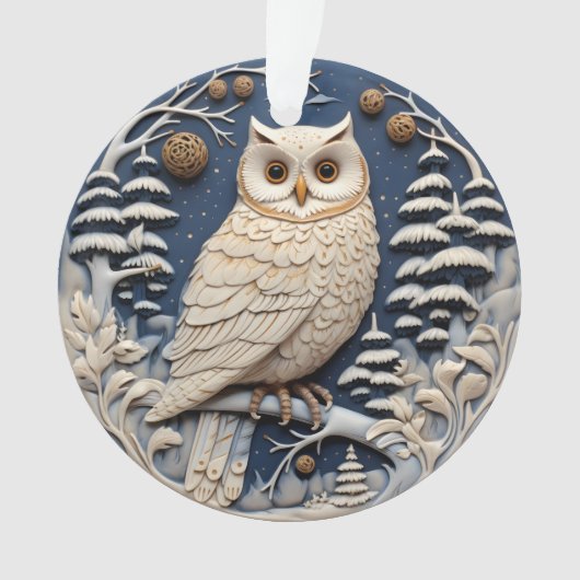 3D Kerst Schattige Witte Uil Dier Ornament (voorkant)