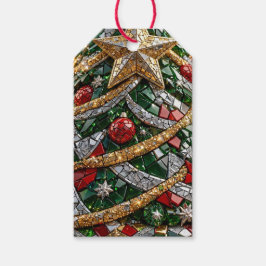 3D Kerstboom Mozaïekpatroon Cadeaulabel