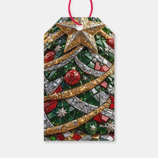 3D Kerstboom Mozaïekpatroon Cadeaulabel (Voorkant)