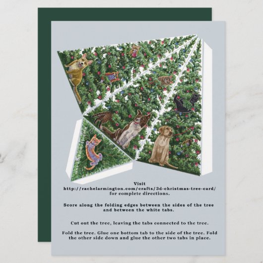3D kerstboomKaart met katten en honden Pop omhoog (Voorkant / Achterkant)
