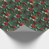 3D Kerstgenot - Holly Leaves & Berries Cadeaupapier (Hoek)