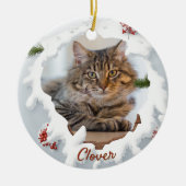 3D Kerstkat Persoonlijke Foto Huisdierenliefhebber Keramisch Ornament (Voorkant)