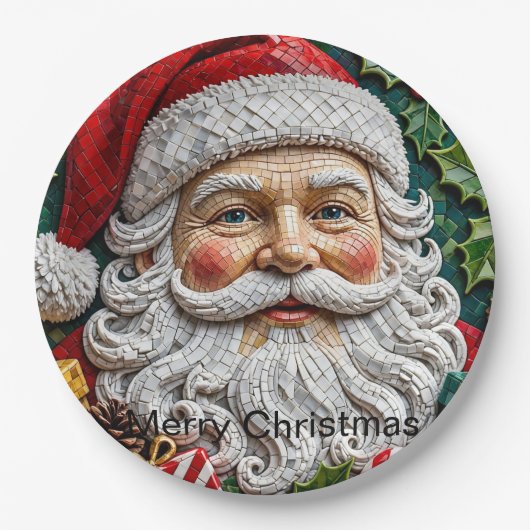 3D kerstman mozaïek kerstplaat Papieren Bordje (Voorkant)