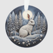 3D Kerstmis Schattige Wit Konijnendier Ornament (voorkant)