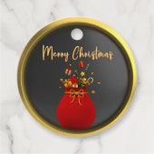 3D Kerstmis zwart en rood Santa bag label (Voorkant)