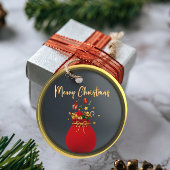 3D Kerstmis zwart en rood Santa bag label