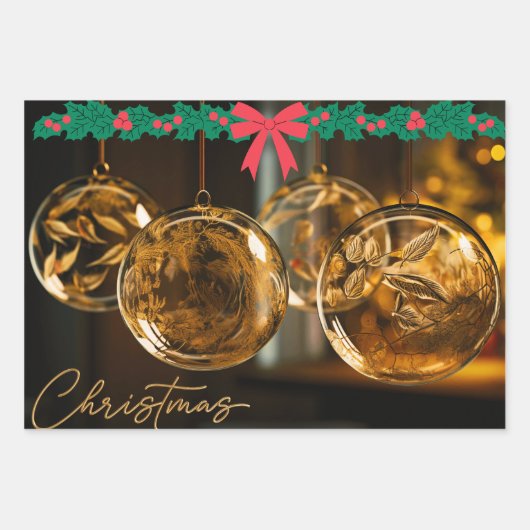 3D Kerstmisdoppen Verpakkende Document Vlakke Blad Inpakpapier Vel (Voorkant)