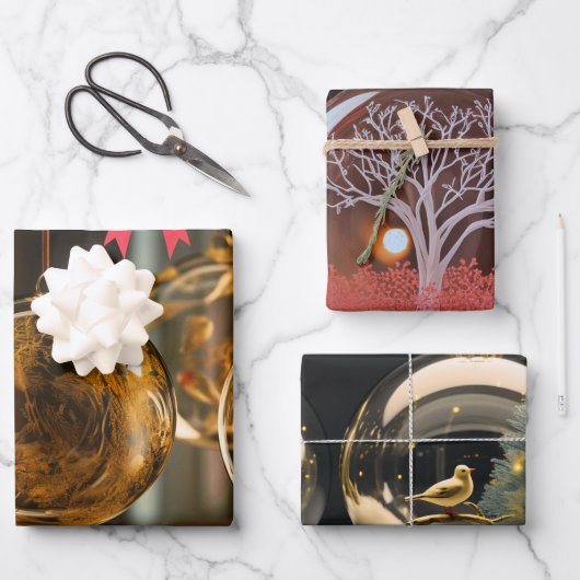 3D Kerstmisdoppen Verpakkende Document Vlakke Blad Inpakpapier Vel (Voorkant)