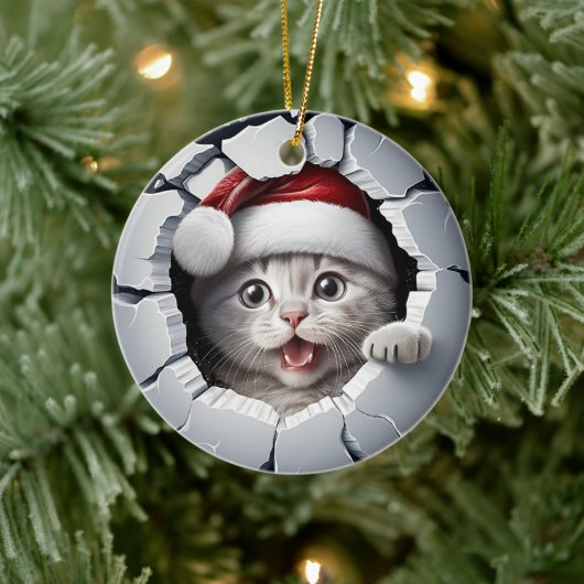 3D Kerstmiskitten Keramisch Ornament (Boom)