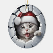 3D Kerstmiskitten Keramisch Ornament (Links)