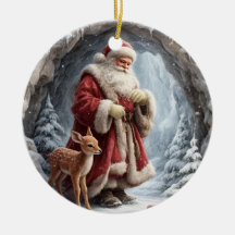 3D kerstornament met kerstman en hert van keramiek
