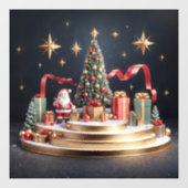 3D kerstpodium met kerstman en kerstboom Raamsticker (Vel)