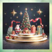 3D kerstpodium met kerstman en kerstboom Raamsticker (Vel 3)