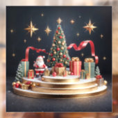 3D kerstpodium met kerstman en kerstboom Raamsticker (Vel 2)