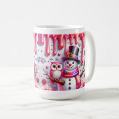 3D Kerstsneeuwman met Uil Koffiemok (Voorkant rechts)