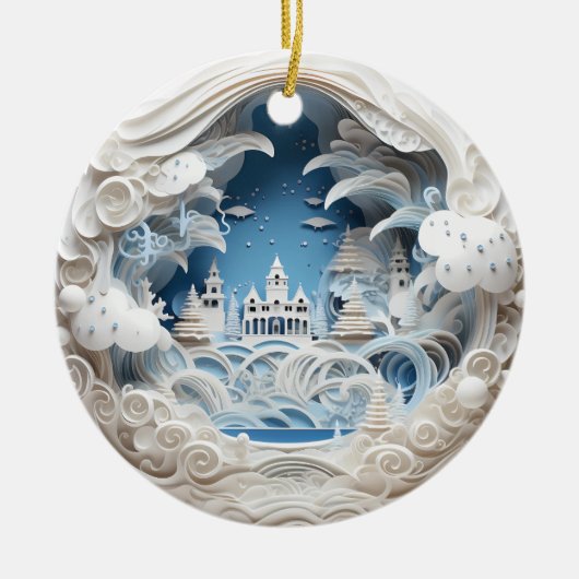 3D Kerstwinter Wonderland Keramisch Ornament (Voorkant)