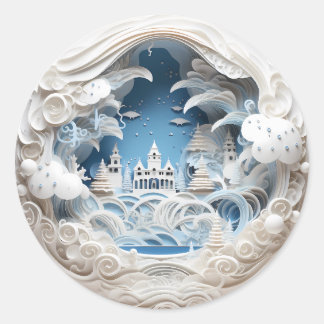 3D Kerstwinter Wonderland Ronde Sticker