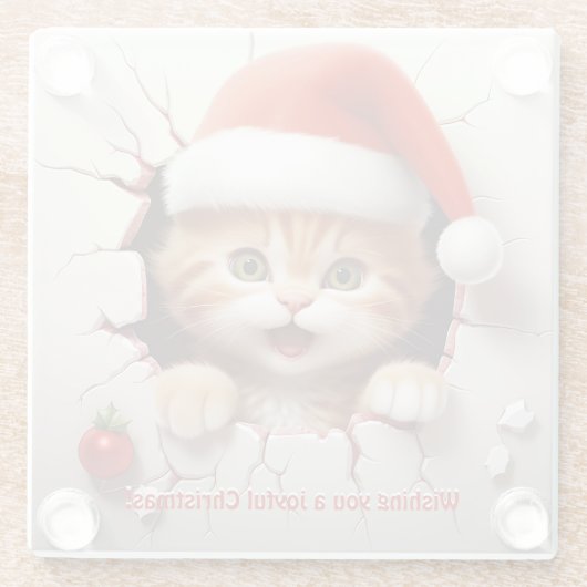 3D Kitten Kerstmis Glazen Onderzetter (Achterkant)