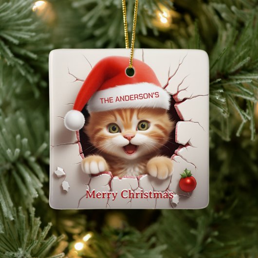 3D Kitten Kerstmis Keramisch Ornament (Boom)